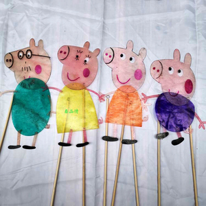动画版新款皮影戏道具小猪佩奇带操作杆人偶幼儿园手工配专业杆