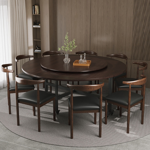 实木餐桌圆桌新中式吃饭桌子家用酒店折叠桌大饭桌商用颗粒板面板