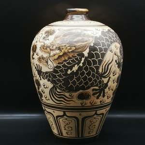 宋吉州窑手绘龙纹梅瓶古玩古董真品收藏包老窑瓷器民间老物件摆件