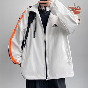 新百伦男女教练夹克nb彩色织带拼接外套情侣宽松百搭立领运动服潮