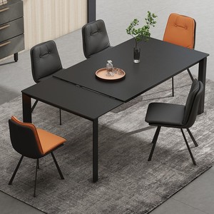 轻奢餐桌椅可伸缩岩板长方形极简小户型现代单边拉伸折叠饭厅桌子