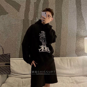 dior/迪奥 21新款stussy联名字母刺绣连帽套头衫卫衣外套男女同款