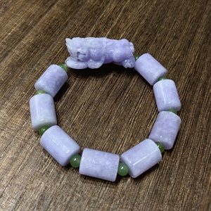 天然紫罗兰翡翠桶珠貔貅手串经典百搭手链光板无雕刻时尚复古女