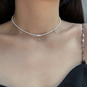 原创 天然淡水小珍珠925纯银叠戴双层锁骨链小众高级项链颈链个性
