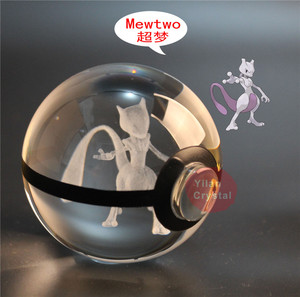 皮卡丘水晶球宝可梦精灵球8CM神奇宝贝3D内雕口袋妖怪发光摆件