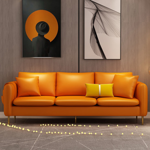 爱马仕橙色沙发轻奢橘黄色桔色皮2021年新款客厅小户型真皮橘色橙