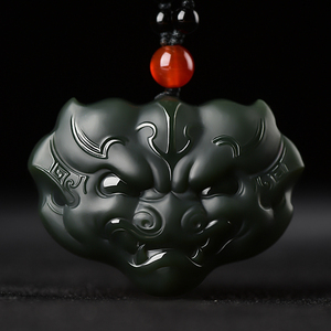 阿里拍卖捡漏新疆和田青玉塔青细料霸王貔貅吊坠大嘴玉石男女皮丘