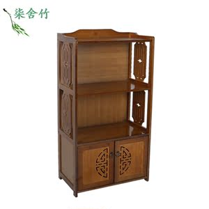 书柜楠竹落地式仿古茶色带门柜雕花中式书架储物柜多层客厅置物柜