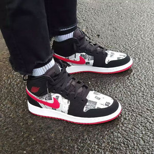 air jordan 1 mid aj1黑红报纸 体育画报 女中帮篮球鞋bq6931-061
