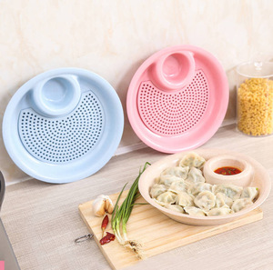 家用饺子盘沥水双层盘带醋碟吃饺子专用盘创意多功能水饺盘子塑料