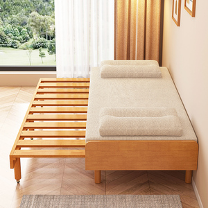 小户型伸缩床实木窄沙发床架子多功能床坐卧客厅两用推拉床抽拉床