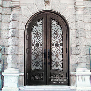 欧美铁艺别墅大门入户家用双开门花园进户门通风透亮玻璃门平开门