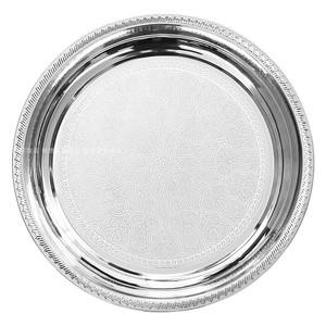 欧式不锈钢圆形盘水果盘仿古金属工艺托盘花纹银色金色甜品盘