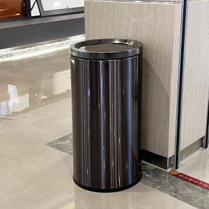 商场不锈钢垃圾桶翻盖商用摇盖大号50升圆形超市用电影院公共场合