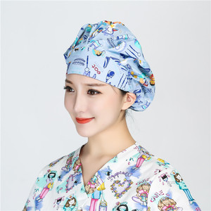 牙医帽子全棉印花卡通牙齿图案女医生护士长发包头巾手术室工作帽