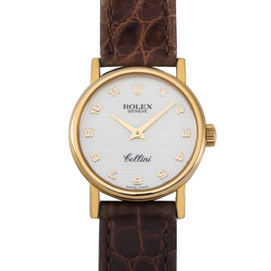 二手劳力士手表女切利尼系列6110贝母面黄金表径25毫米女石英表