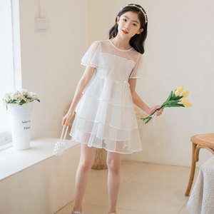 女童连衣裙夏季轻薄夏装儿童蓬蓬裙公主裙童装女洋气小女孩白裙子