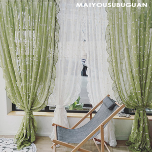 「鸢尾」绿色美式复古纱帘刺绣田园窗帘客厅阳台东南亚风窗纱