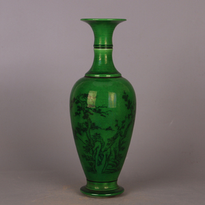 仿大清乾隆年竹节观音瓶 复古装饰做旧古玩宝石绿釉瓷器收藏摆件