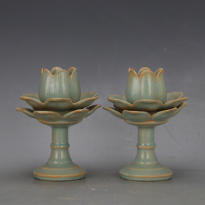 宋汝窑清凉寺青釉莲花灯盏油灯仿古瓷器旧货古玩古典家居装饰摆件