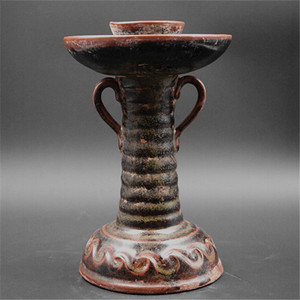 宋越窑茶叶末釉双耳油灯仿古做旧宋代古瓷器 古玩古董收藏摆件品