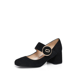 哥弟女鞋2018春季新款复古圆扣粗跟玛丽珍赫本鞋