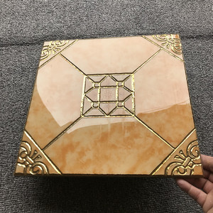 金色抛晶砖300x300 中式金边厨卫阳台电视背景镀金瓷砖 防滑地砖