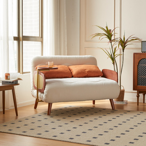 实木沙发床折叠坐卧两用多功能伸缩小户型客厅复古双人家用科技布