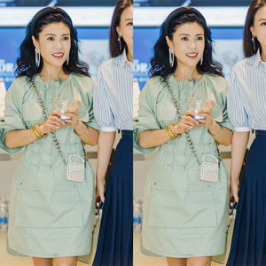 欧洲五十公里桃花坞苏芒同款衣服女夏新款休闲长袖抽绳收腰连衣裙