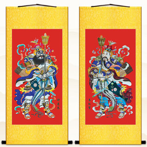 门神画像 秦琼秦叔宝尉迟恭人物神像画 门口玄关卷轴挂画装饰画