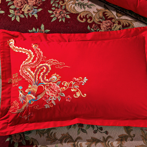 红色结婚婚庆全棉纯棉枕套一对大人大红色喜庆枕头套龙凤48x74cm