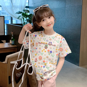 女童短袖2024夏装新款韩版儿童纯棉T恤宝宝夏季薄款上衣打底衫潮