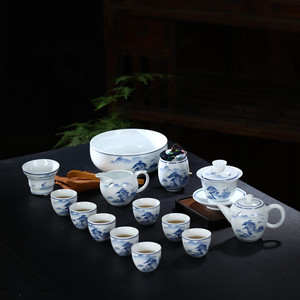 景德镇青花瓷功夫茶具套装中式简约手绘茶壶盖碗茶杯礼盒整套礼品