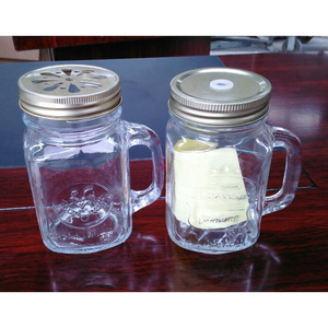 梅森杯耐热带盖果汁公鸡杯带把手耐热带盖玻璃透明奶茶啤酒冷饮杯