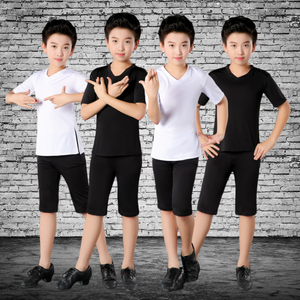 男童男孩拉丁舞服装少儿儿童男生舞蹈套装夏季短袖形体训练练功服