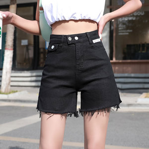 黑色牛仔短裤女2022夏季短款高腰大码胖m妹妹4分弹力潮流网红热裤