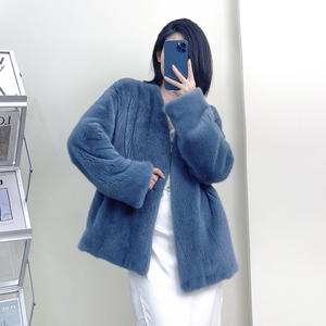 貂皮大衣女整貂短款时尚年轻款海宁进口天鹅绒级水貂皮草外套短款