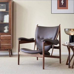 北美黑胡桃木酋长椅周董同款纳帕真皮实木设计师单人沙发椅客厅