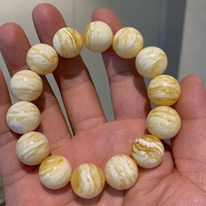 典雅轩-直径15俄白蜡琥珀蜜蜡圆珠虎皮纹手串人气单品性价比超高