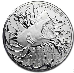 现货 澳大利亚2021年大白鲨1盎司限量普制银币 鲨鱼1盎司银币