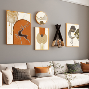 北欧客厅装饰画沙发背景墙上挂画现代简约几何壁画餐厅墙画组合画
