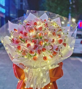 星空发光纸草莓花束透明闪光纸花艺包装纸带灯鲜花创意花束包花纸