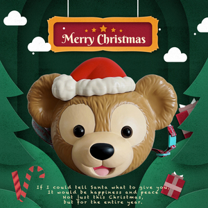 日本东京迪士尼 限定圣诞节 达菲duffy 熊头爆米花桶 罐收纳 摆件