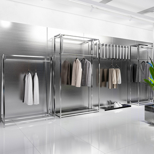 固艺特不锈钢银色男装店铺服装展示架落地式侧挂高架衣服陈列货架