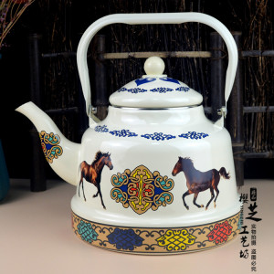 新疆饭店彩绘搪瓷奶茶壶哈萨克蒙古族特色烧水茶水壶古钟壶大茶壶