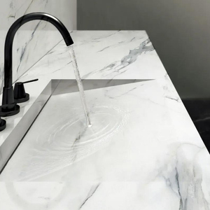 定制岩板一体台上盆大理石洗手台斜面洗脸盆家用洗漱池隐藏卫浴柜