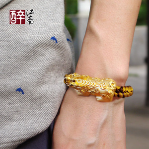黄金大貔貅手链男 皮丘转运珠招财足金纯金999手镯男款醉江南男士