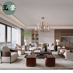 现代新中式沙发组合实木国风简约别墅客厅家具样板房酒店高档定制