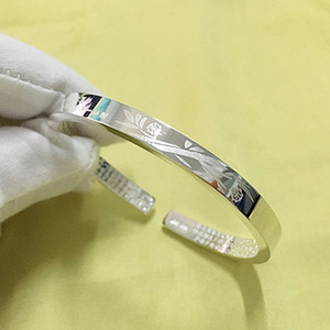 999足银手镯四方齐口开口斑竹心经简约时尚纯银手环送女友的礼物