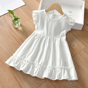 女童连衣裙夏装洋气白色裙子2022新款女宝宝夏季棉麻薄款连身裙